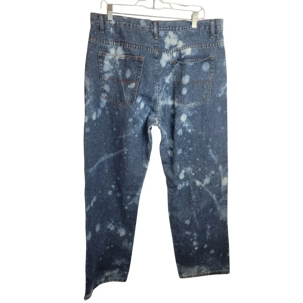 Open Trails Mens‎ 36x30 Distressed Bleach Splatter Denim Jeans Blue Workwear